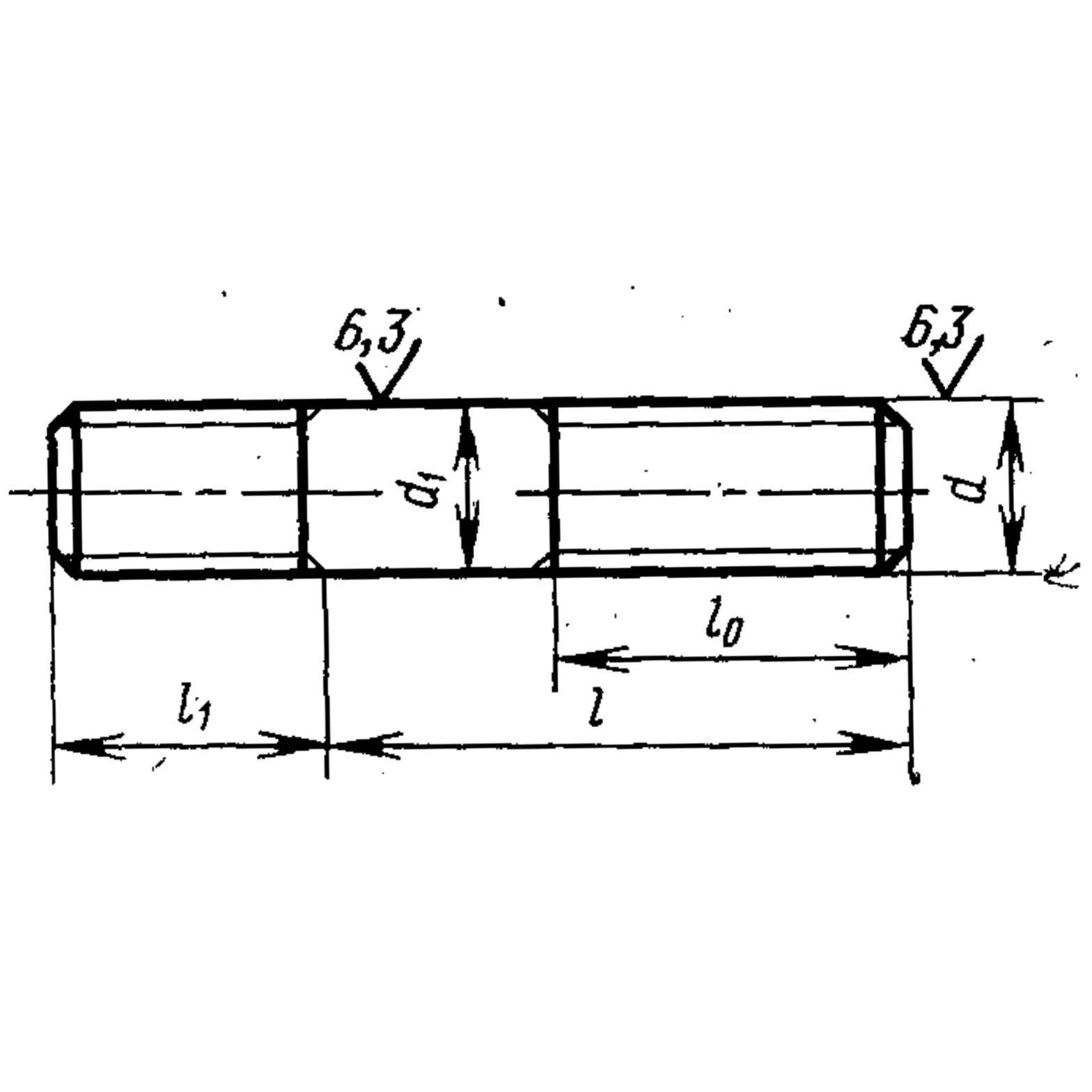 Шпилька с ввинчиваемым концом длиной 1,6d ГОСТ 22036-76